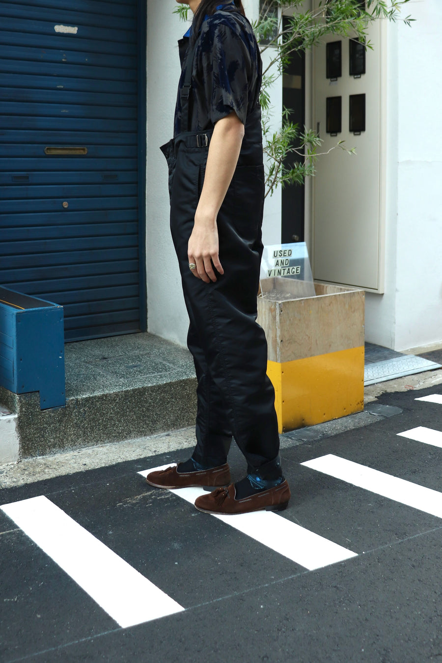 TOGA VIRILIS  Nylon twill suspenders pants(BLACK)