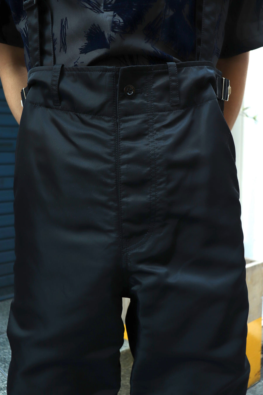 TOGA VIRILIS  Nylon twill suspenders pants(BLACK)