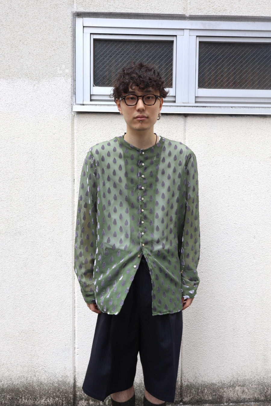 BED j.w. FORD  Drop-pattern Collar less Shirts(GREEN)
