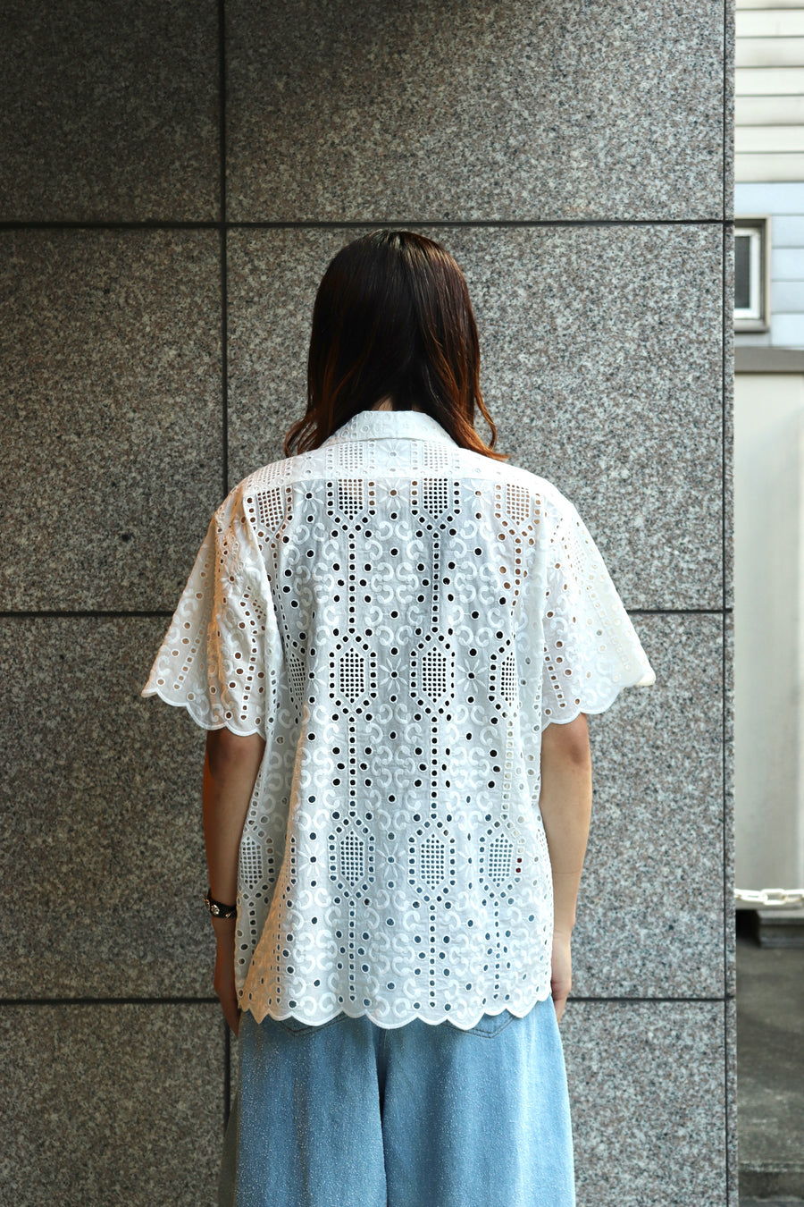 TOGA VIRILIS  Lace S/S shirt(WHITE)