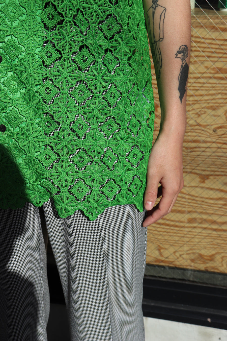 TOGA VIRILIS  Lace S/S shirt(GREEN)