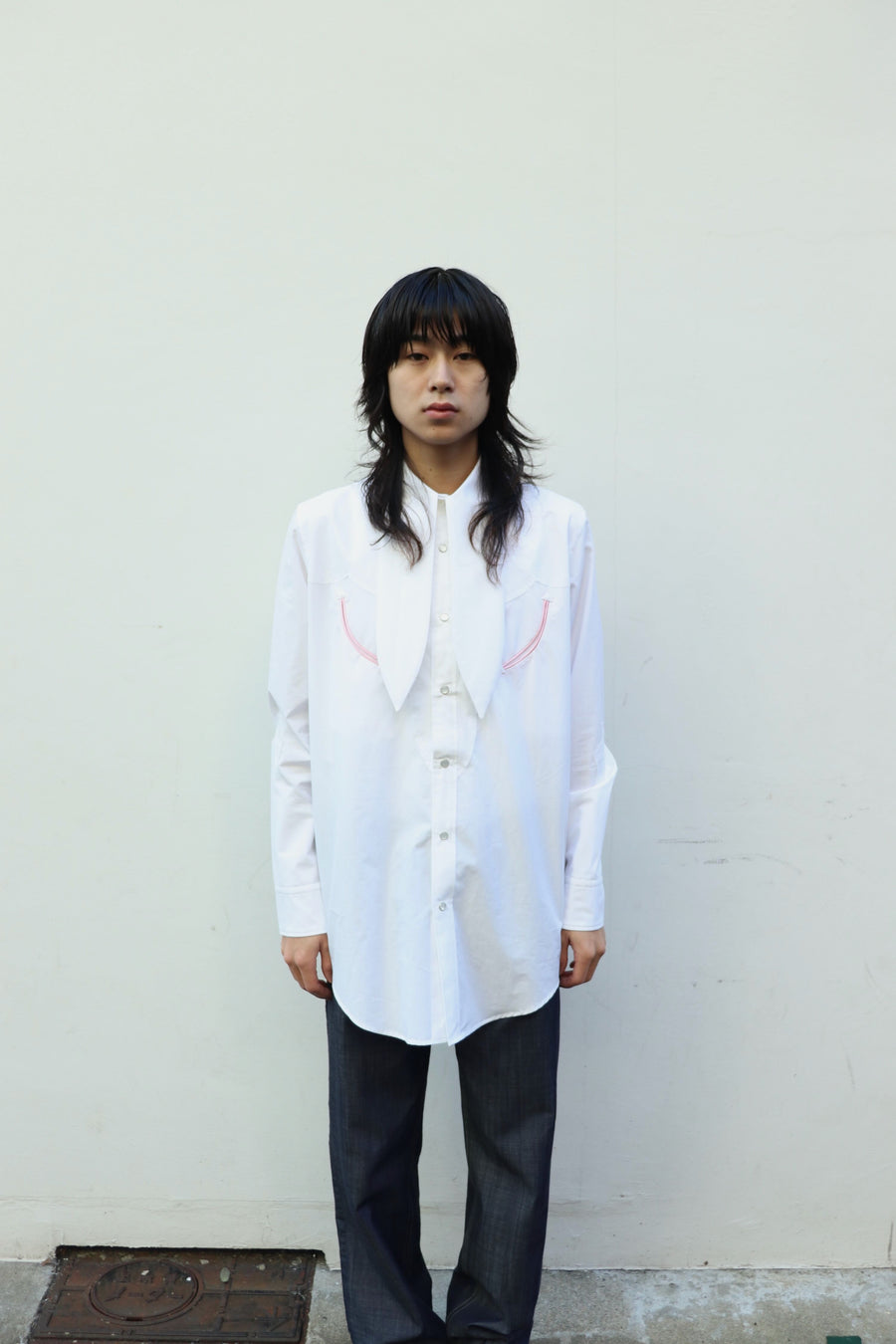 HOMMENA  Scarf Collar Western Shirt(OFF WHITE)
