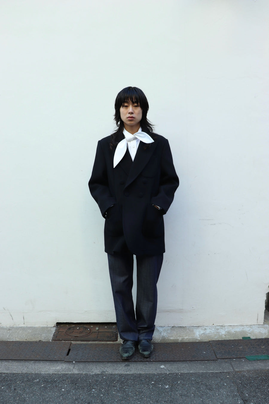 HOMMENA  Scarf Collar Western Shirt(OFF WHITE)