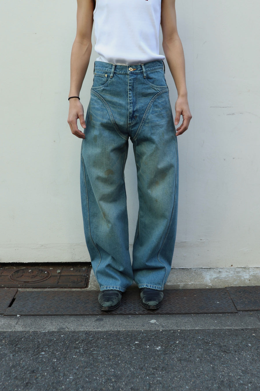HOMMENA  Twisted Wide Denim Pants