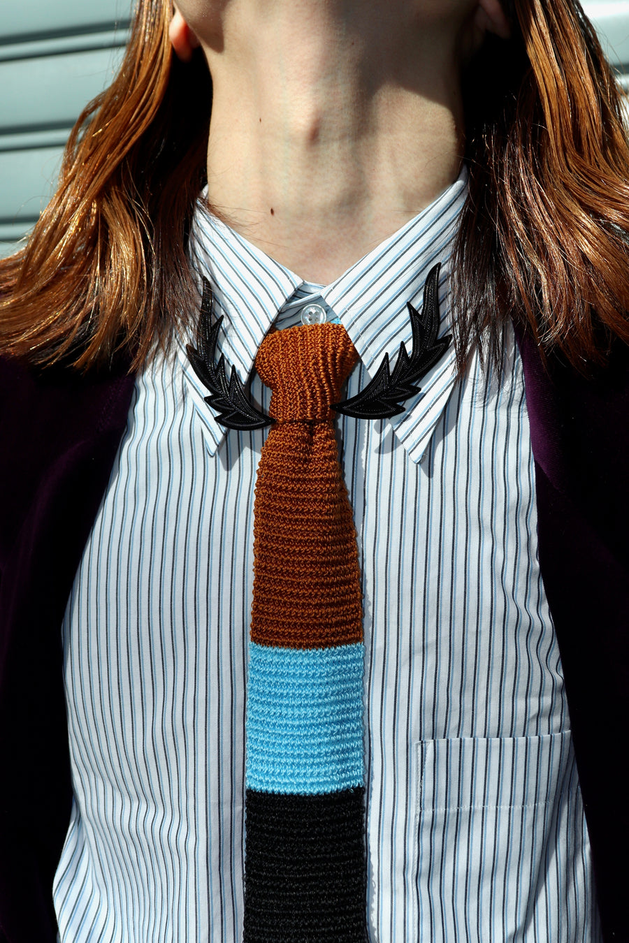 美品】TOGA Stripe knit tie collar - ニット/セーター