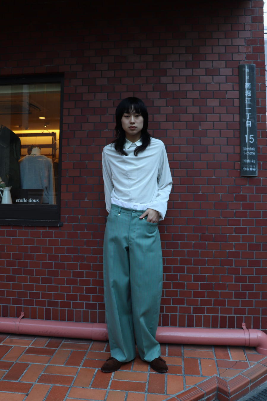 HOMMENA  Frilled Twisted Wide Pants(GREEN)