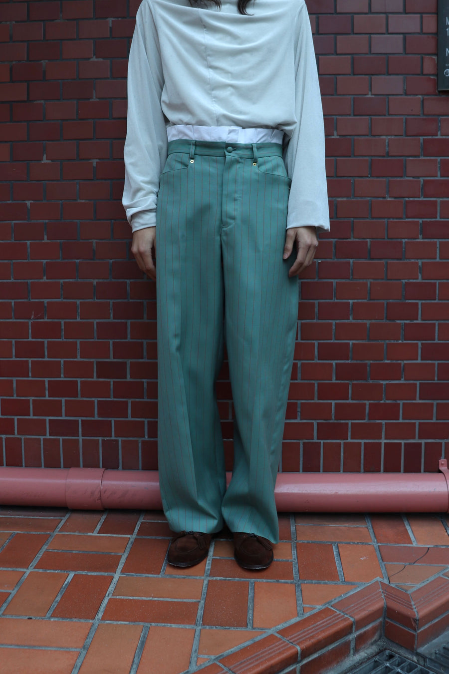 HOMMENA  Frilled Twisted Wide Pants(GREEN)
