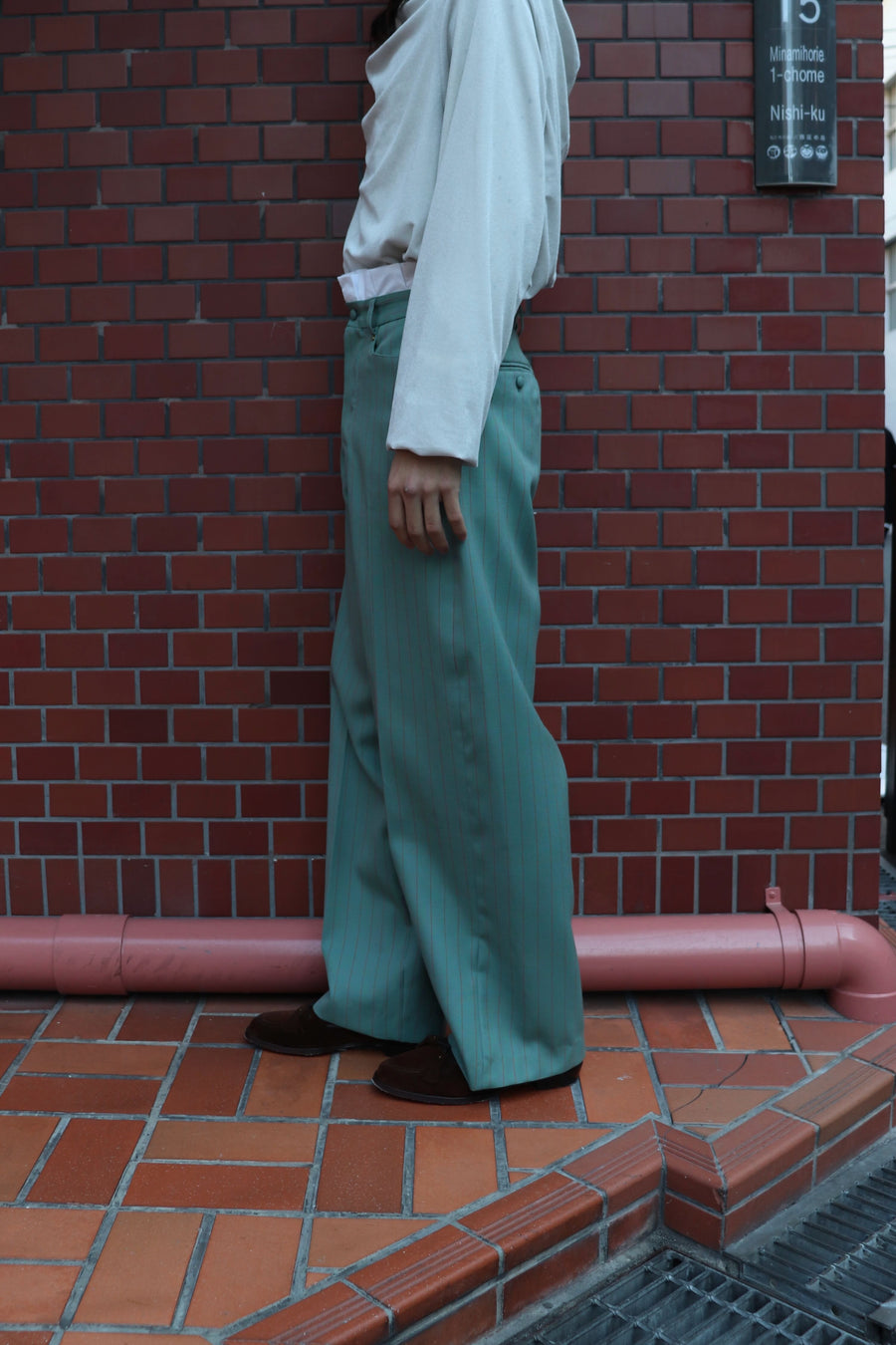 HOMMENA  Frilled Twisted Wide Pants(GREEN)
