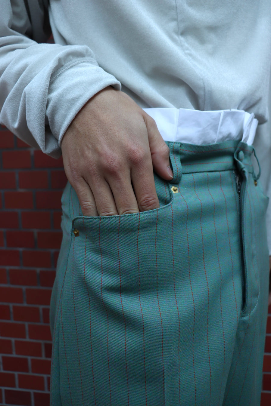 HOMMENA  Frilled Twisted Wide Pants(GREEN)