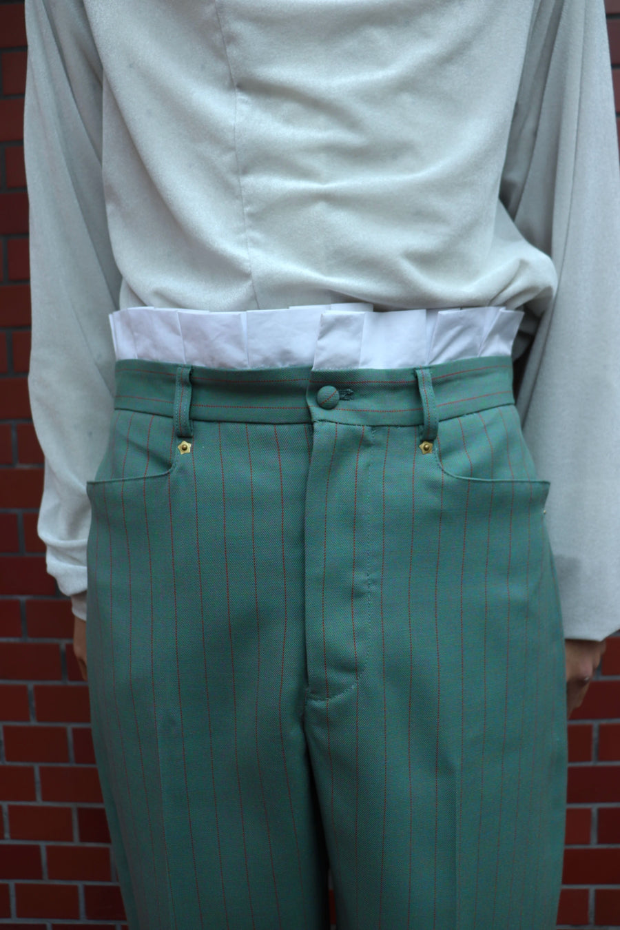 HOMMENA  Frilled Twisted Wide Pants(GREEN)