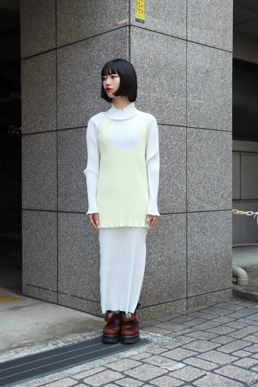 kotohayokozawa  LAYERED LONG-SLEEVE DRESS(WHITE)