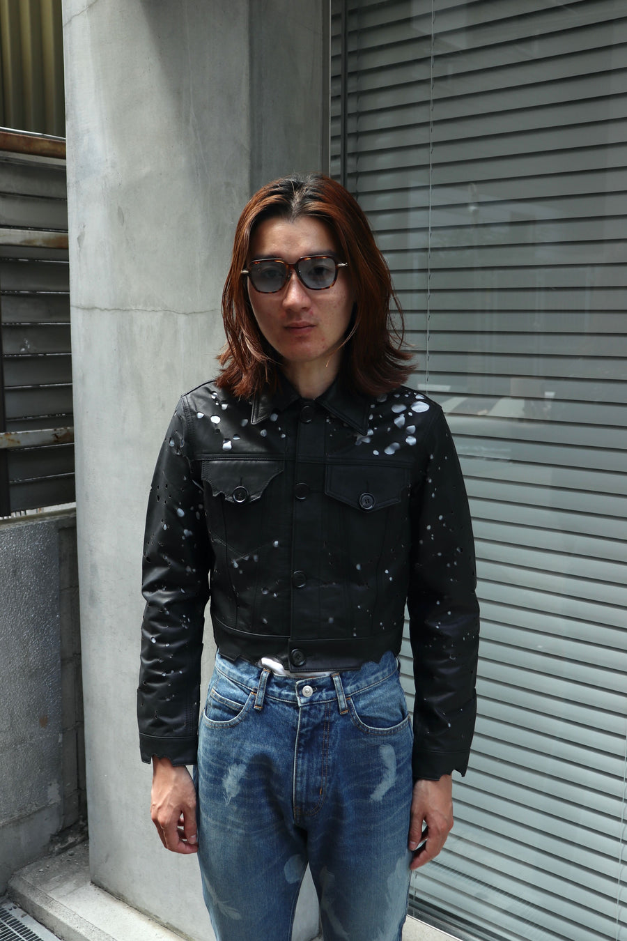 MASU  BACTERIA LEATHER TRUCKER JACKET