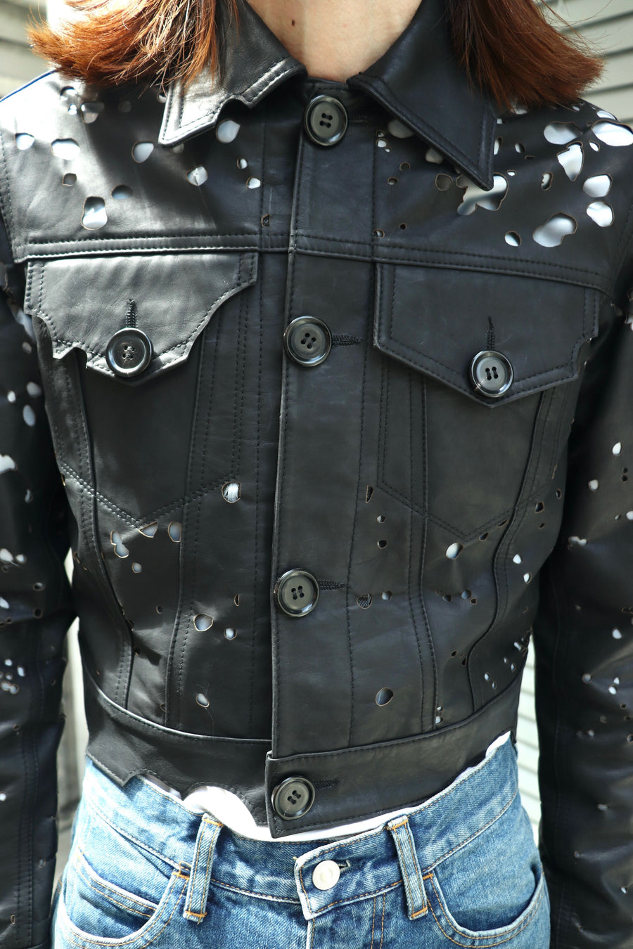 MASU  BACTERIA LEATHER TRUCKER JACKET