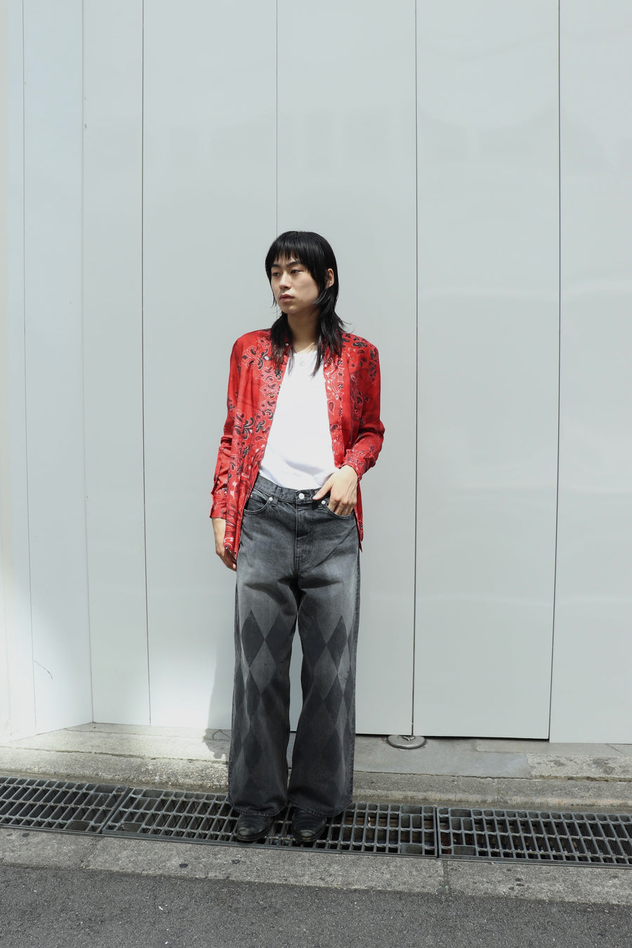 MASU  CRUSHED PAISLEY PRINT SHIRT(RED)