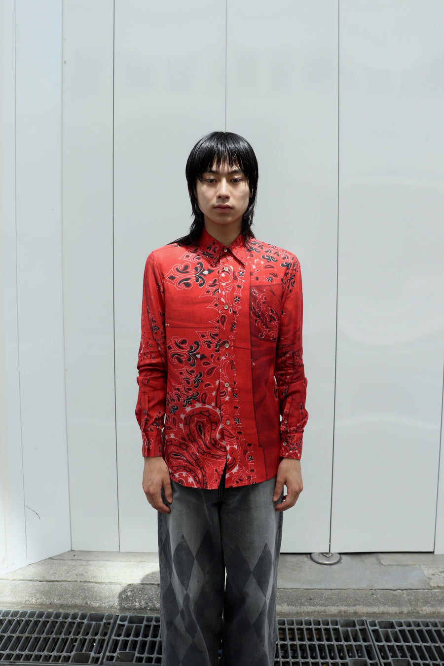 MASU  CRUSHED PAISLEY PRINT SHIRT(RED)