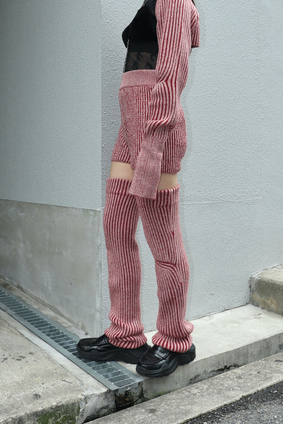 Voltage Control Filter  Wool Rib Knit Separate Pants(RED)