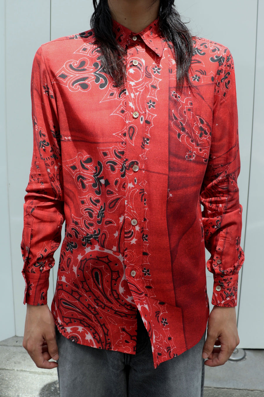 MASU  CRUSHED PAISLEY PRINT SHIRT(RED)