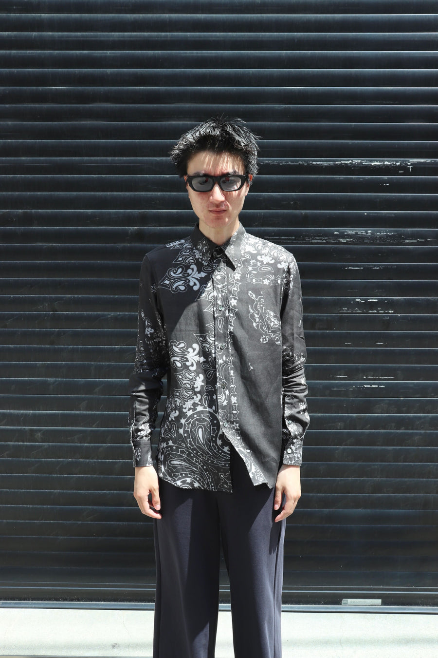 MASU  CRUSHED PAISLEY PRINT SHIRT(BLACK)