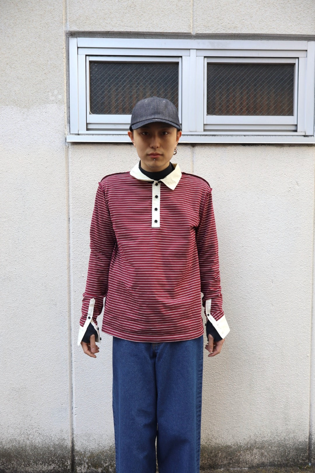 MASU(エムエーエスユー)のOPPOSITE STRIPE PULLOVER SHIRT WINE REDの