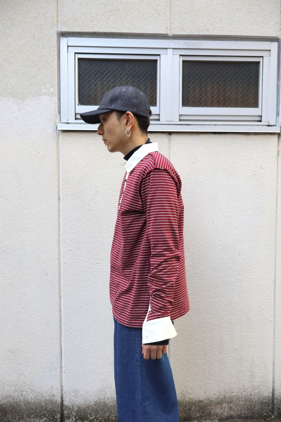MASU(エムエーエスユー)のOPPOSITE STRIPE PULLOVER SHIRT WINE REDの