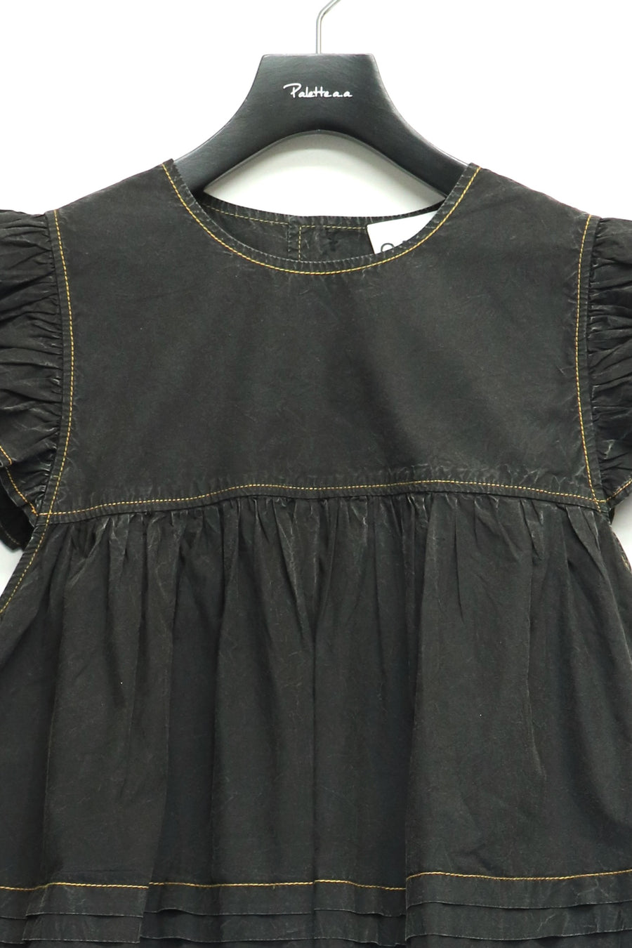 GANNI  Garment Dyed Cotton Frill Sleeve Top