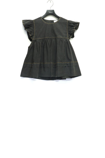 GANNI  Garment Dyed Cotton Frill Sleeve Top