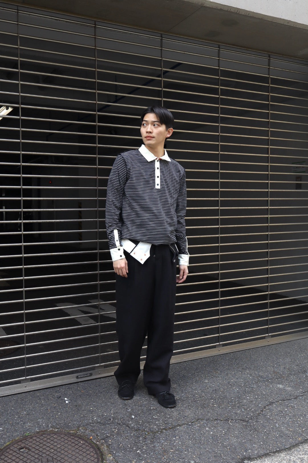MASU(エムエーエスユー)のOPPOSITE STRIPE PULLOVER SHIRT BLACKの通販