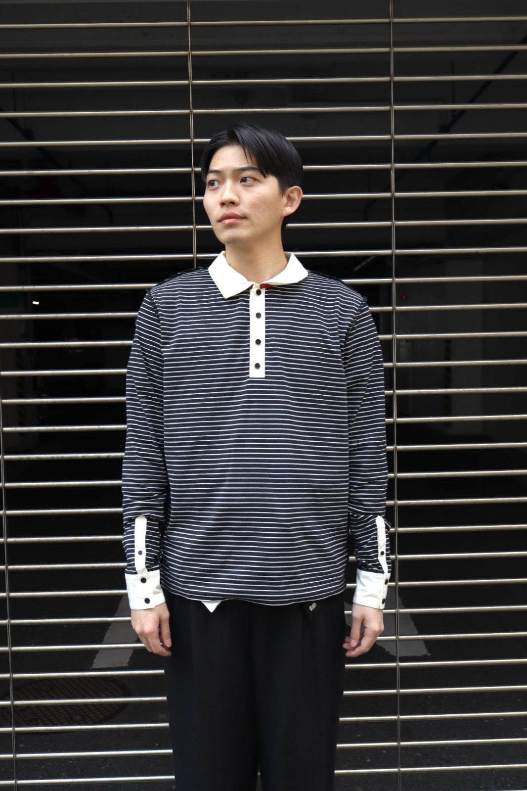 MASU(エムエーエスユー)のOPPOSITE STRIPE PULLOVER SHIRT BLACKの通販