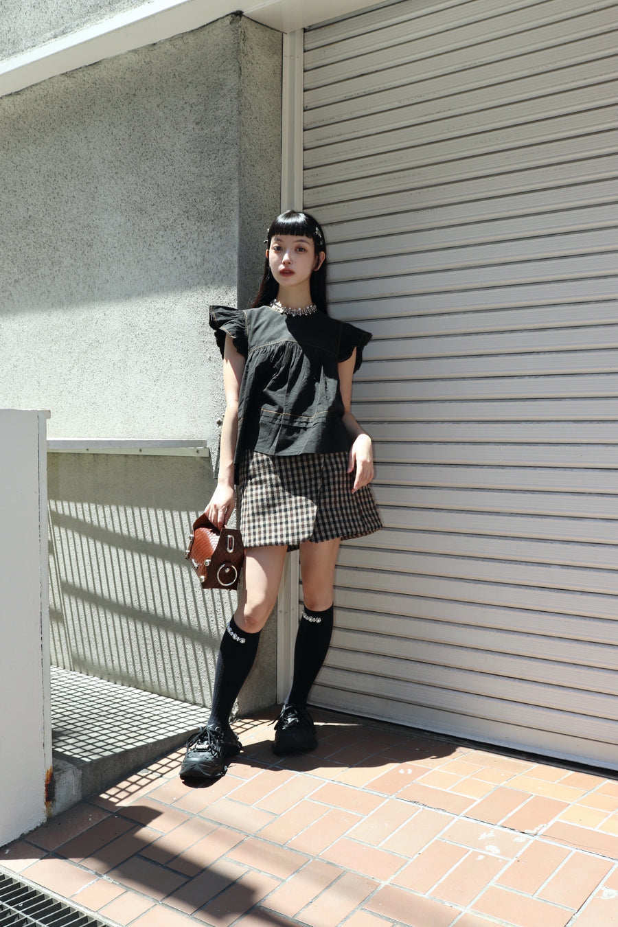 GANNI  Garment Dyed Cotton Frill Sleeve Top