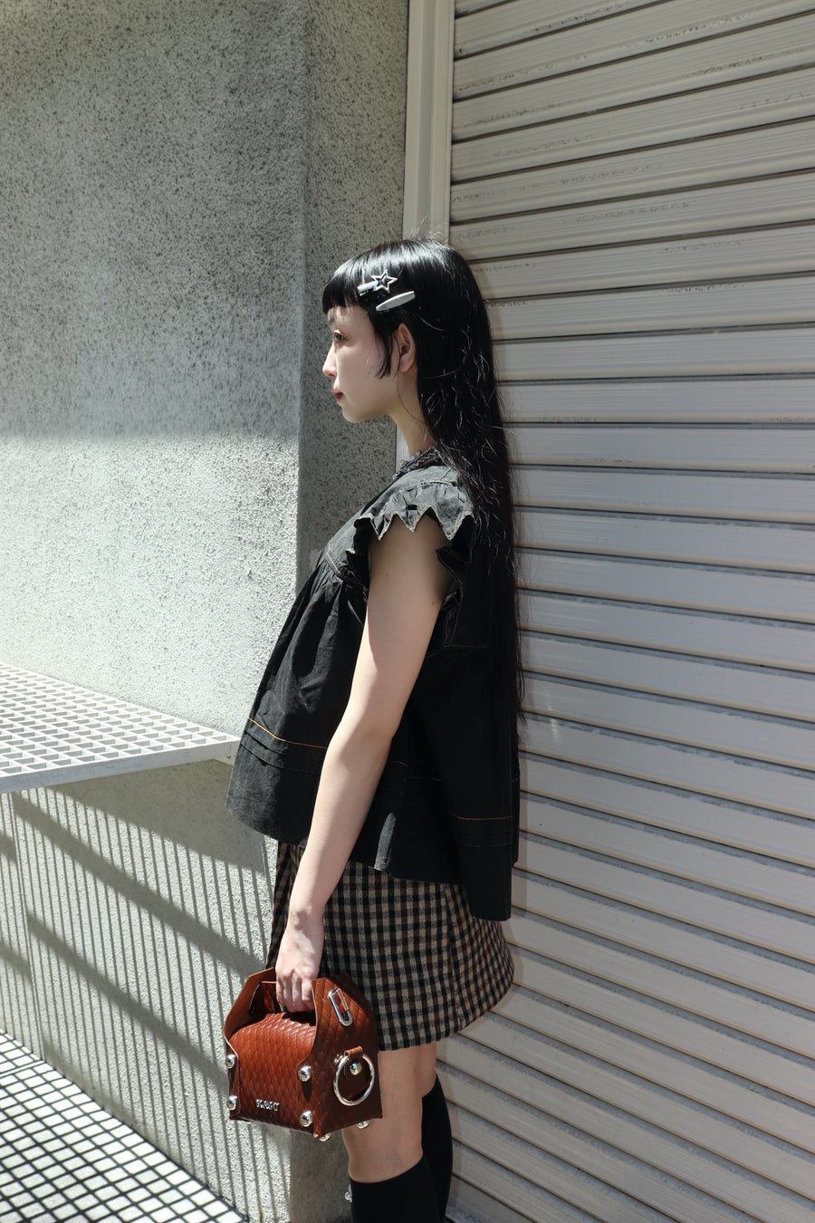 GANNI  Garment Dyed Cotton Frill Sleeve Top