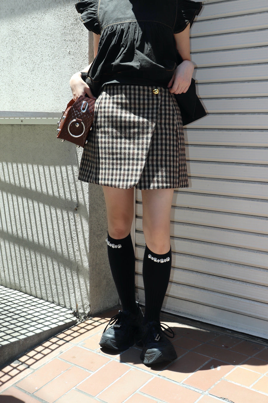 GANNI  Check Wool Mix Skirt