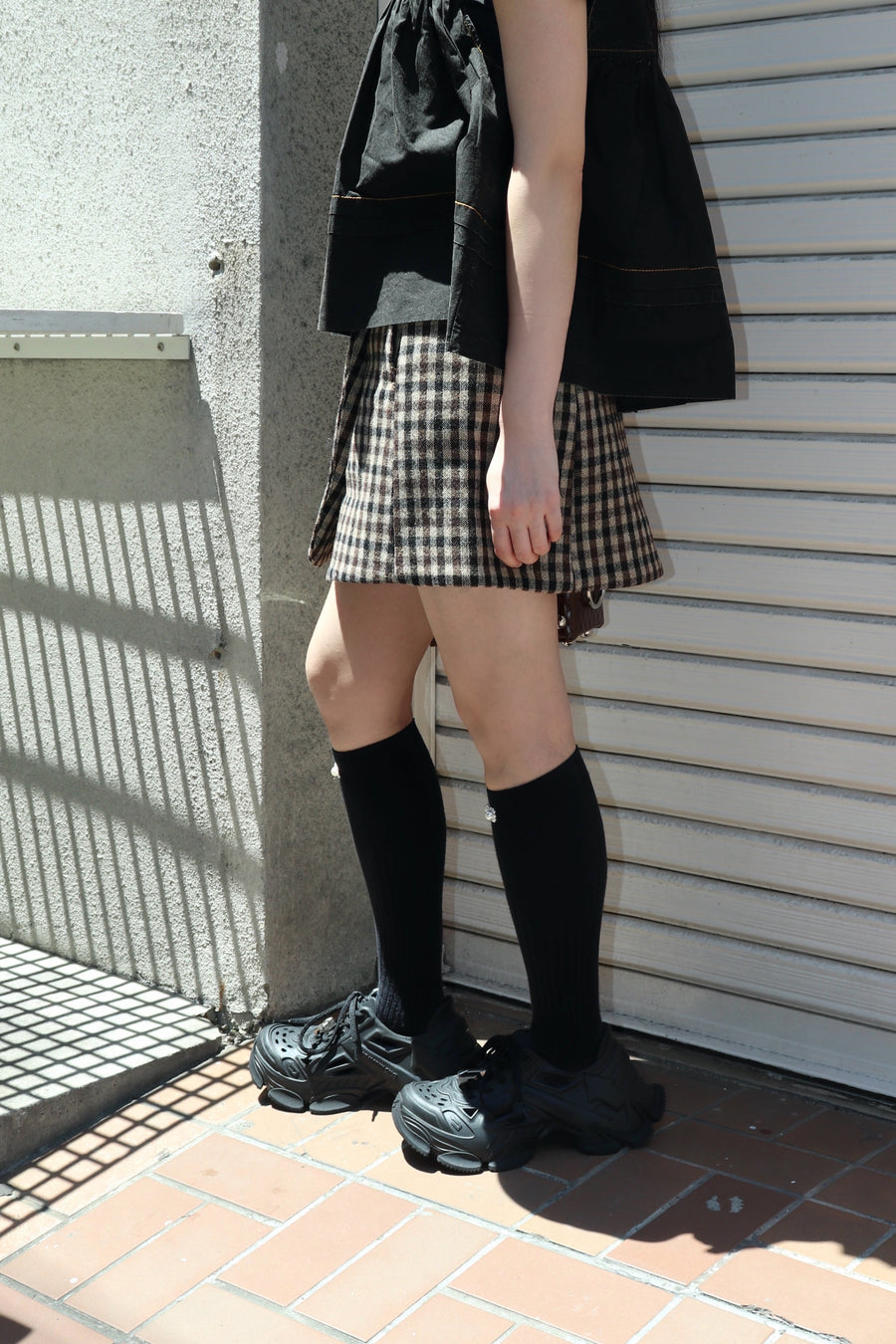 GANNI  Check Wool Mix Skirt