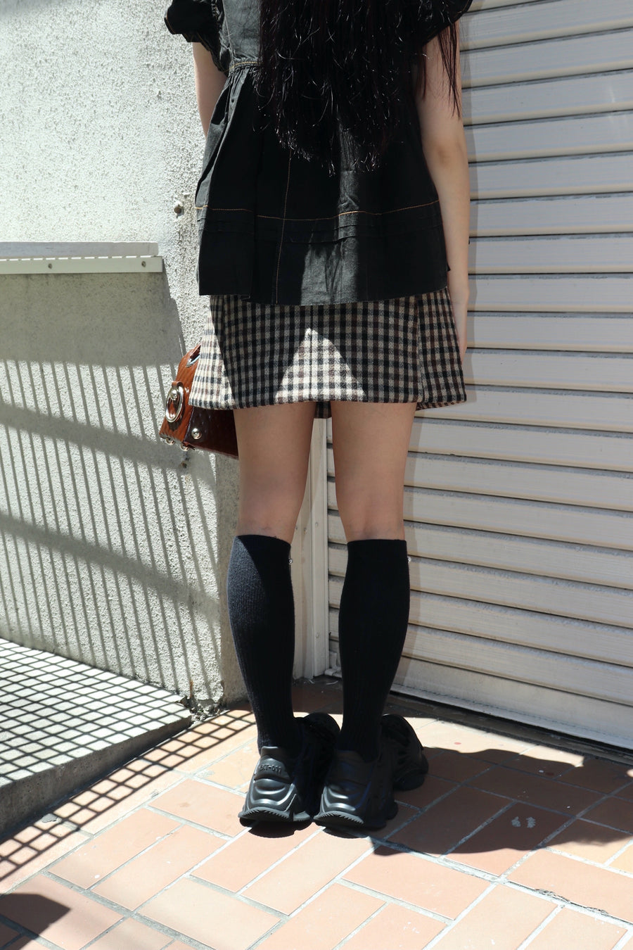 GANNI  Check Wool Mix Skirt