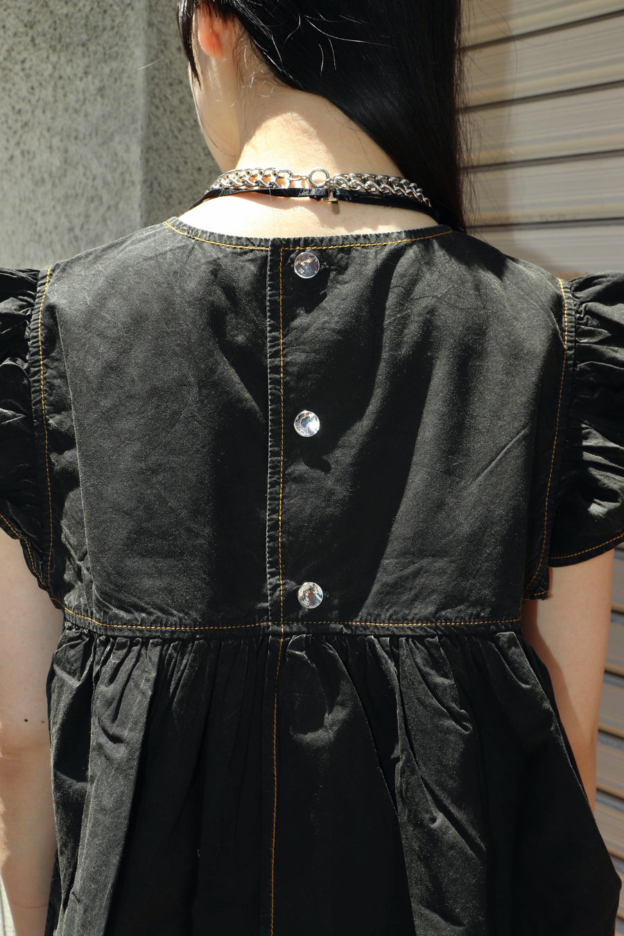 GANNI  Garment Dyed Cotton Frill Sleeve Top