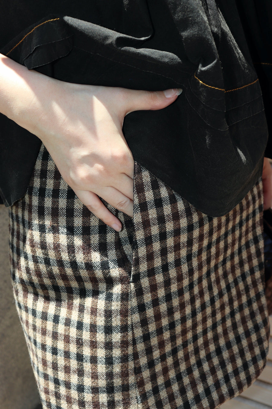 GANNI  Check Wool Mix Skirt