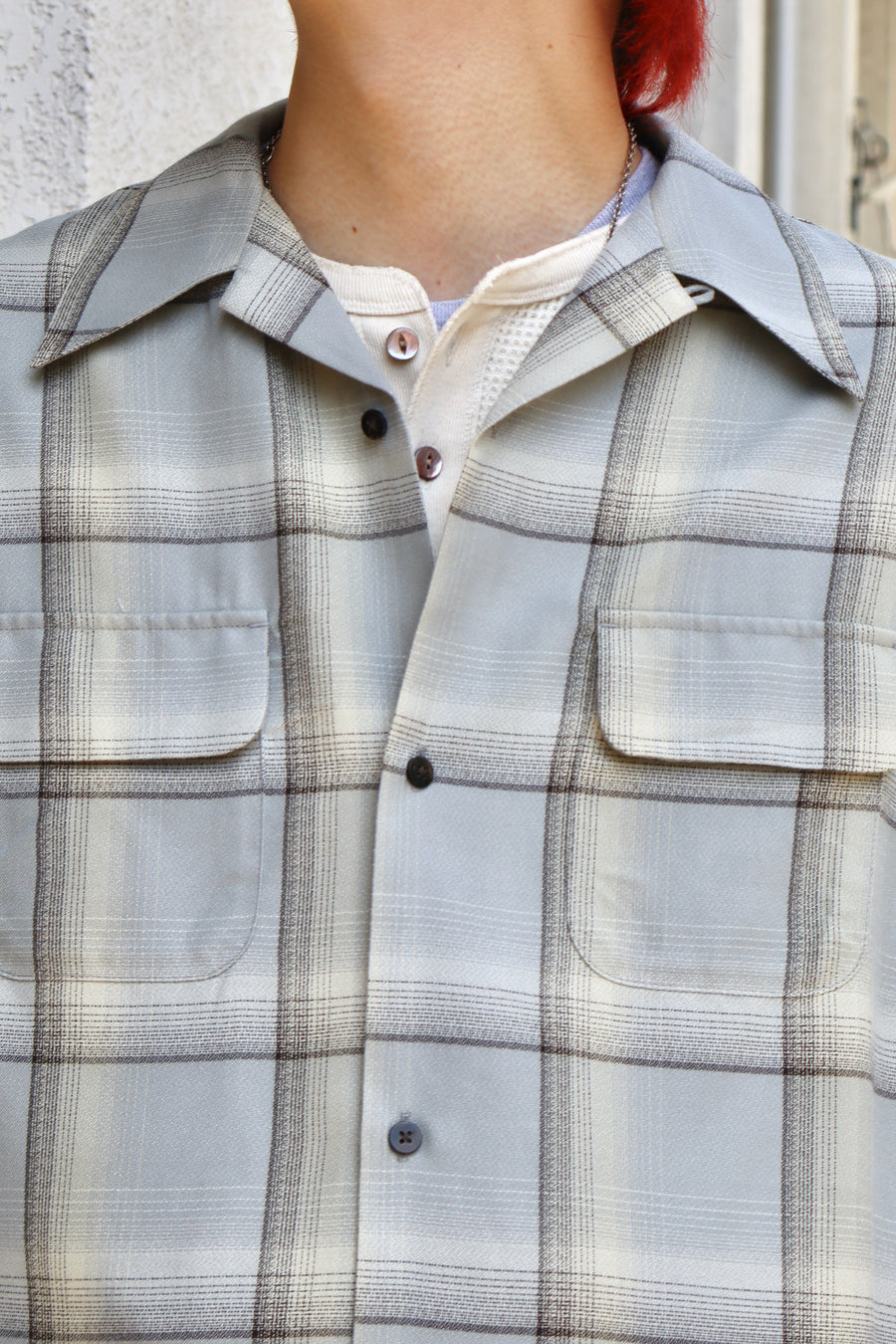 SUGARHILL  OMBRE PLAID OPEN COLLAR SHIRTS(SMOKE BLUE)