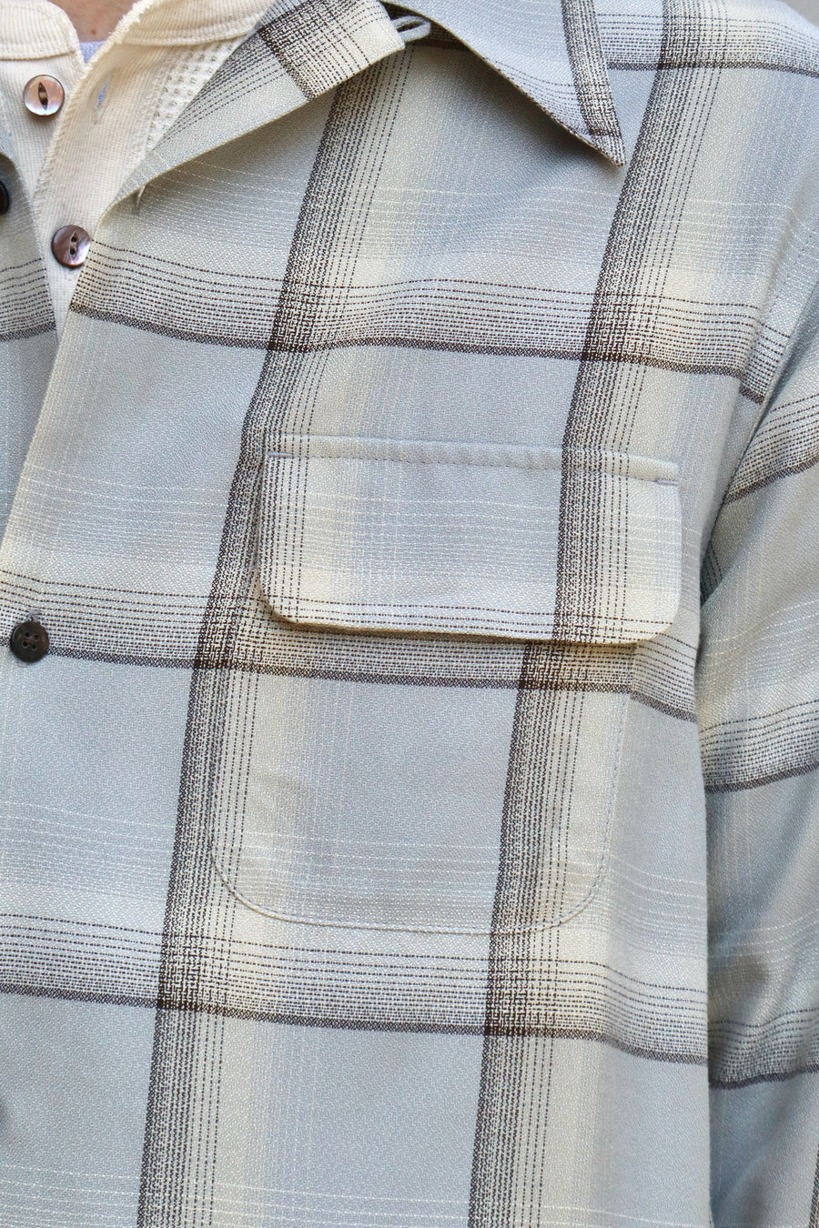 SUGARHILL  OMBRE PLAID OPEN COLLAR SHIRTS(SMOKE BLUE)