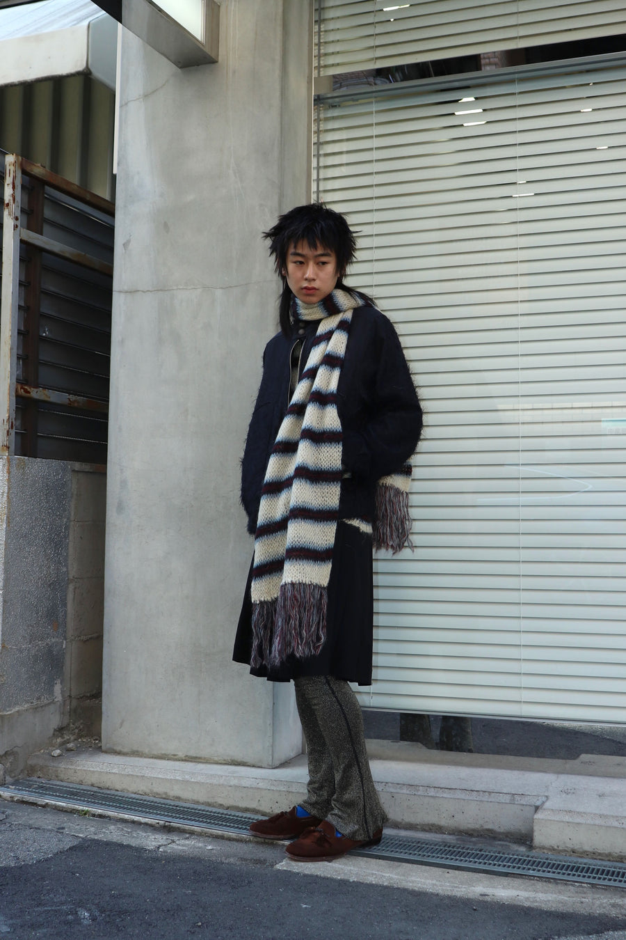 SUGARHILL  MOHAIR STRIPE MUFFLER(WINE STRIPE)