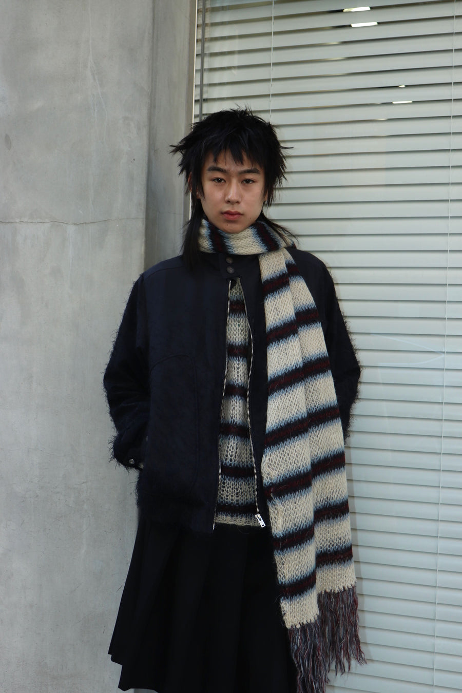 SUGARHILL  MOHAIR STRIPE MUFFLER(WINE STRIPE)