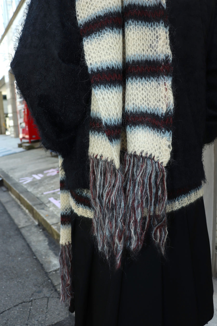 SUGARHILL  MOHAIR STRIPE MUFFLER(WINE STRIPE)