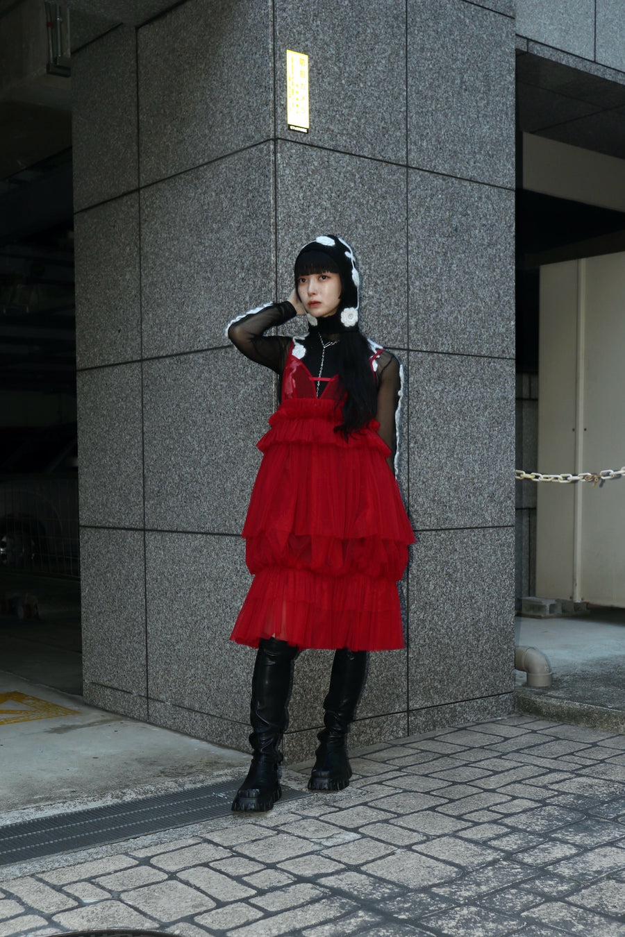 SHIORI MIKATA  tulle balloon cami dress(RED)