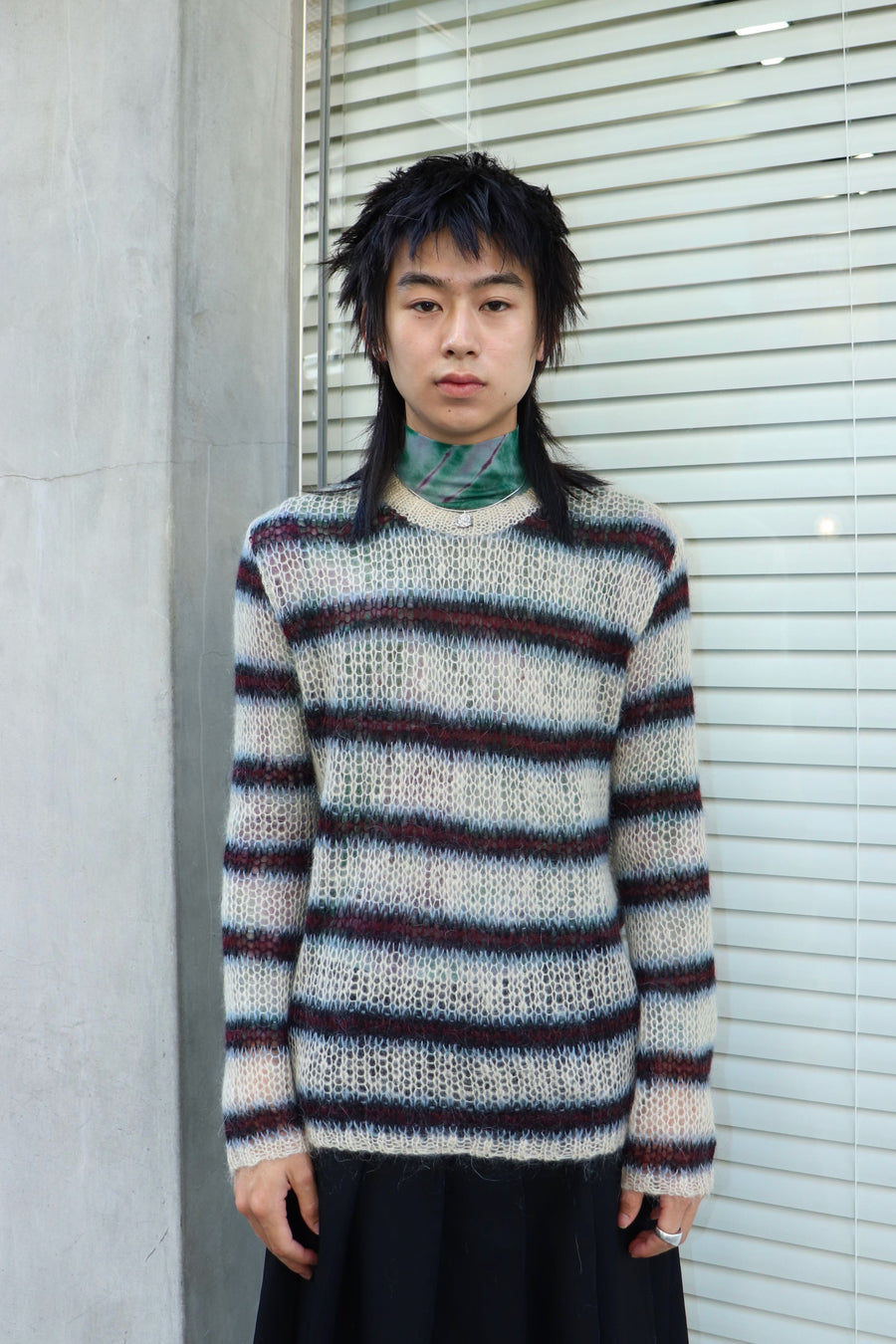 SUGARHILL  MOHAIR STRIPE PULLOVER(WINE STRIPE)