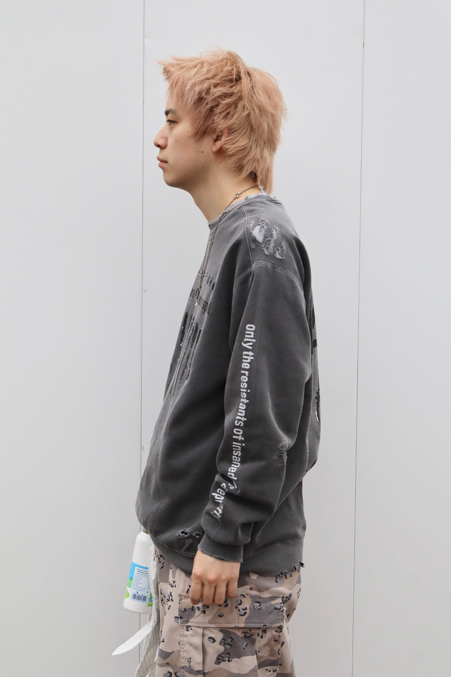 MINUS(マイナス)のBOOTLEG CREW SWEAT(BLACK SHINE)With DAMMGED