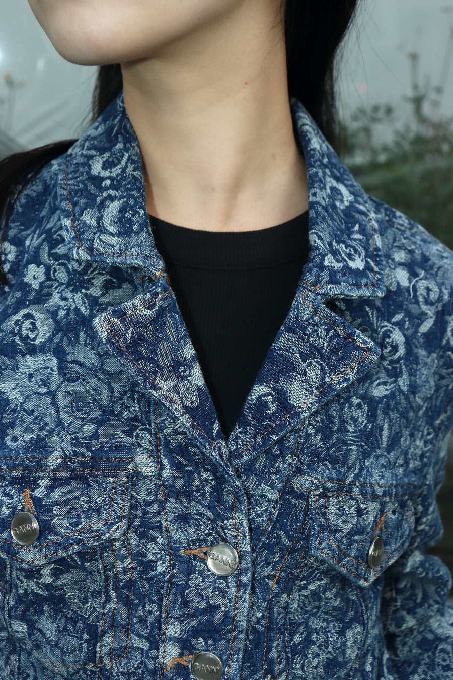 GANNI  Tapestry Denim Fitted Blazer