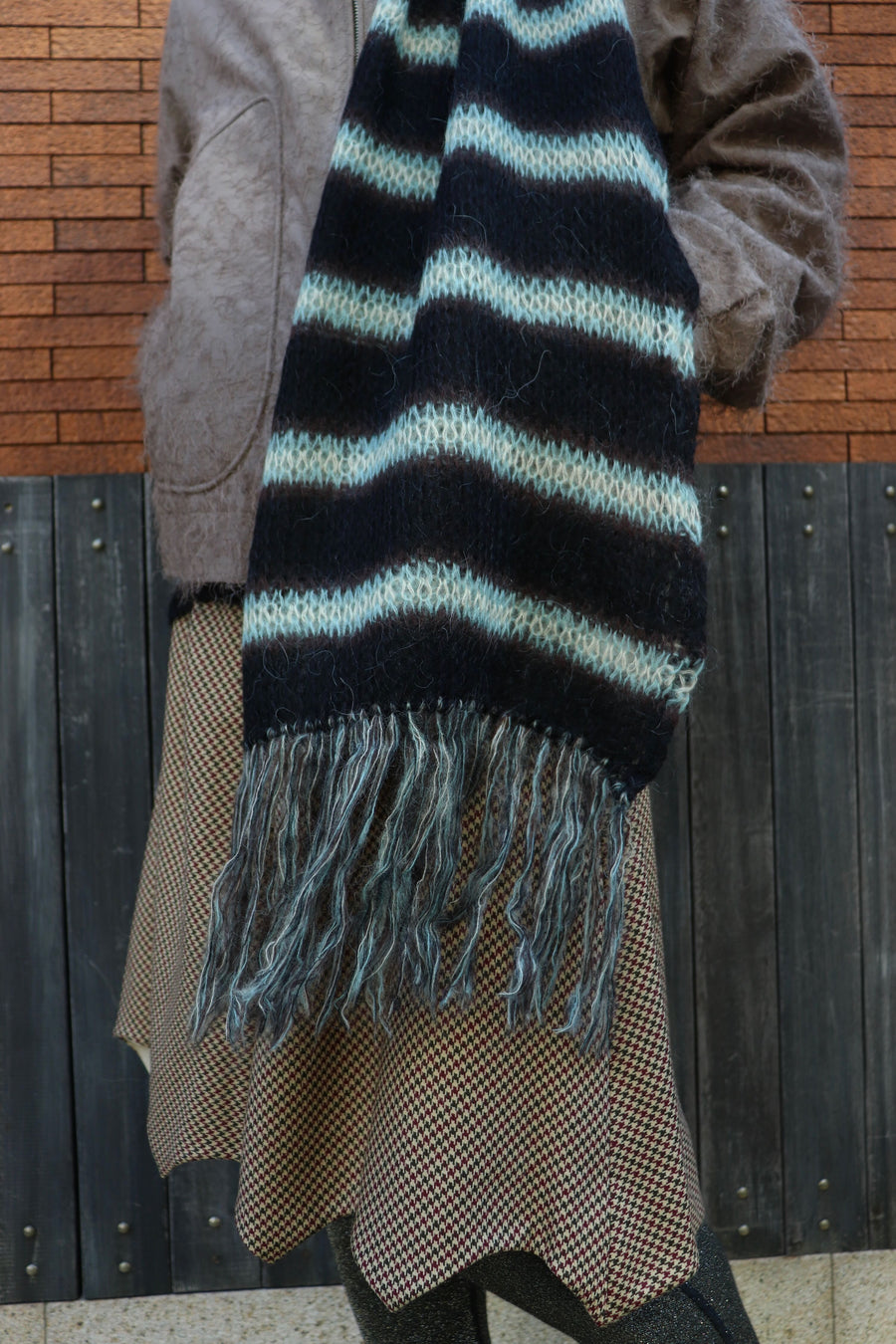 SUGARHILL  MOHAIR STRIPE MUFFLER(MINT STRIPE)