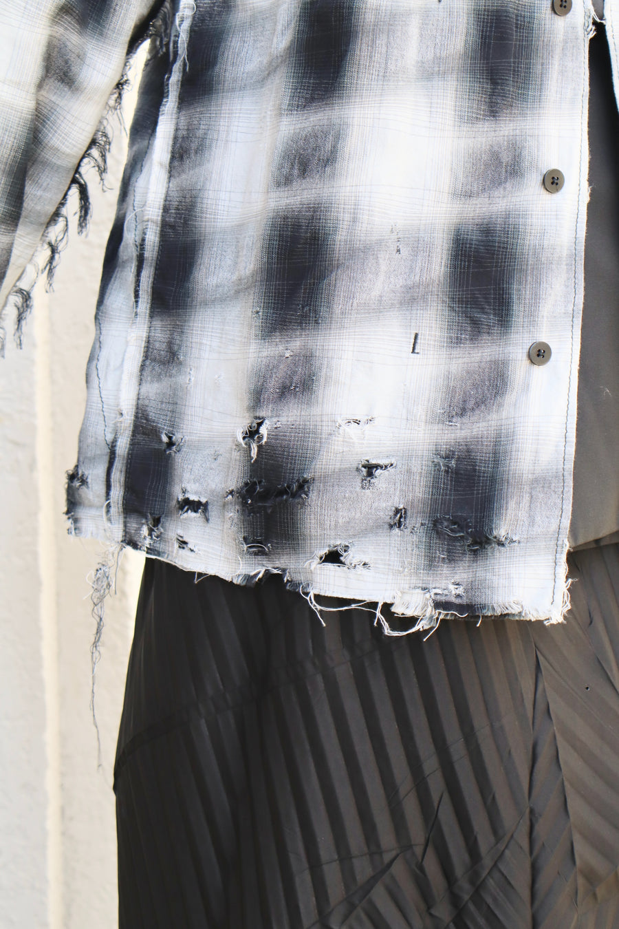 ［ー］MINUS  Slash Seam Ombre Check Shirt DRUNK(BLACK)