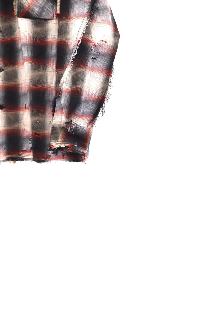 ［ー］MINUS  Slash Seam Ombre Check Shirt DRUNK(RED)