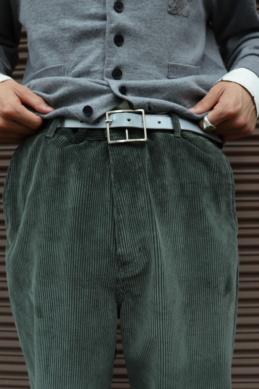 SOSHIOTSUKI  DOUBLE BELTLOOP CORDUROY PANTS(GREEN)