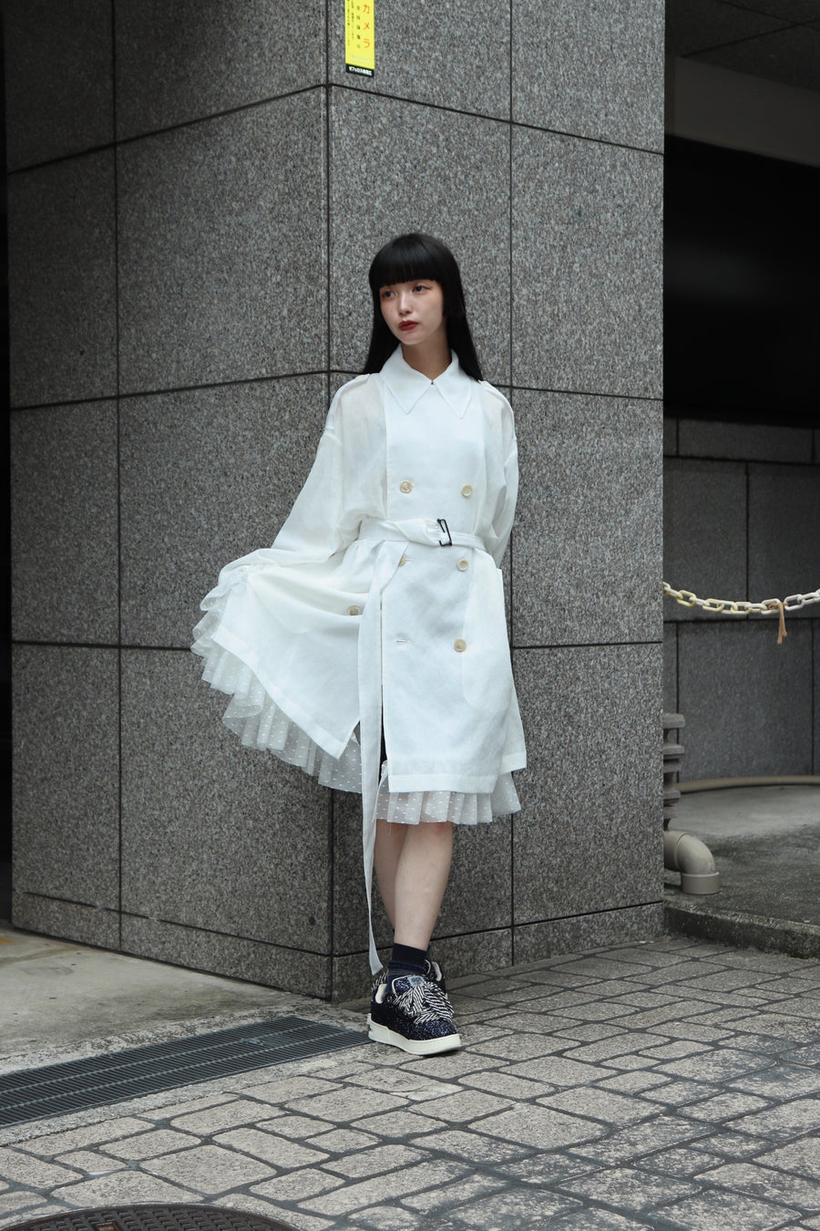 【25ss先行予約】BELPER  2025ss TULE LAYER TRENCH COAT(WHITE) ※2月入荷予定予約品