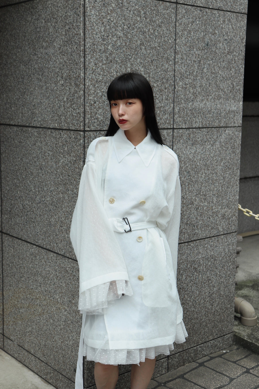 【25ss先行予約】BELPER  2025ss TULE LAYER TRENCH COAT(WHITE) ※2月入荷予定予約品